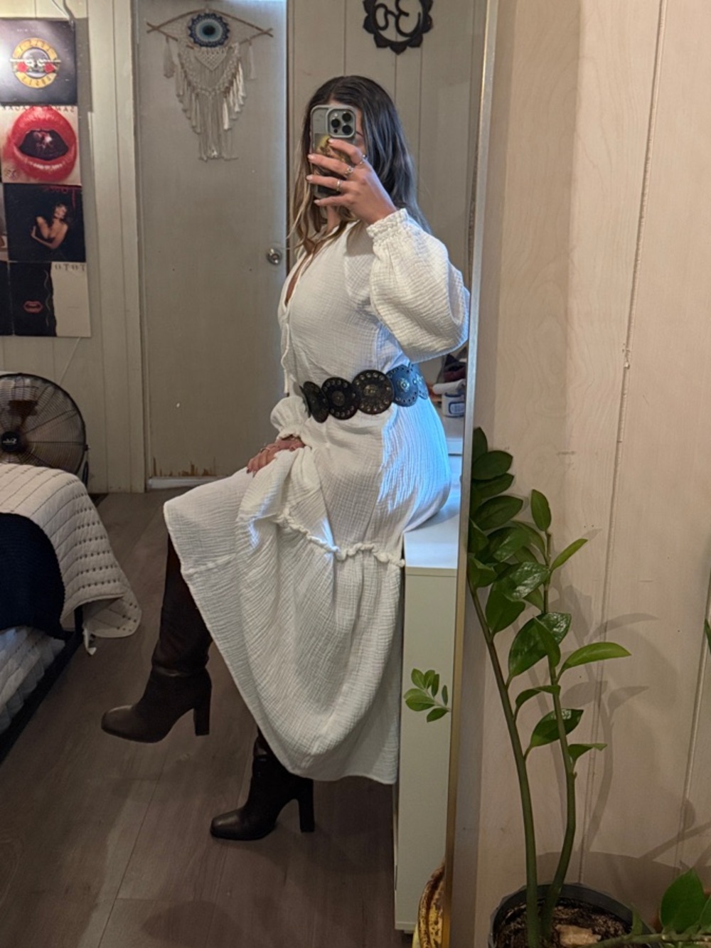 H&M White Kaftan Boho Maxi Dress